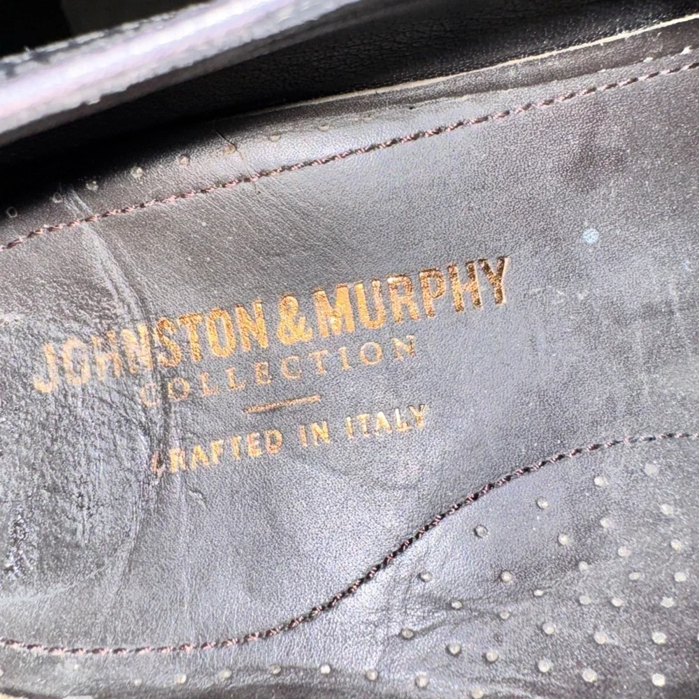Johnston & Murphy Black Leather Wingtip Oxford Shoes Men’s 10.5 | Made in Italy
